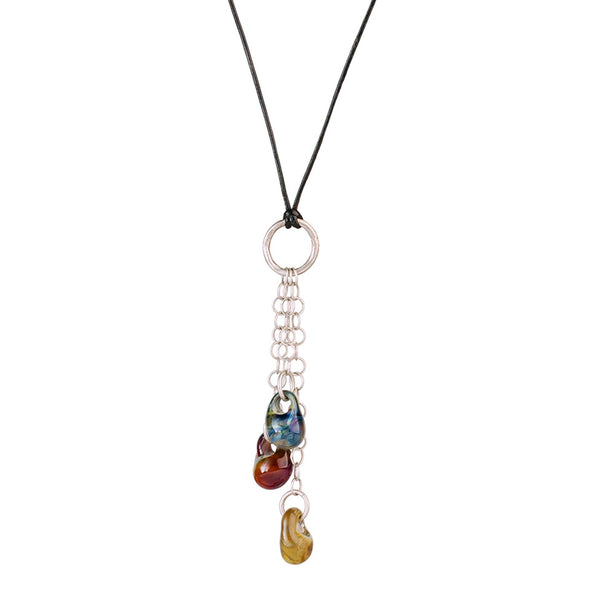 Trio Glass Beads Long Pendant Necklace