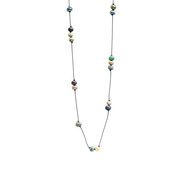 Earthy Long Glass Beads Station Necklace