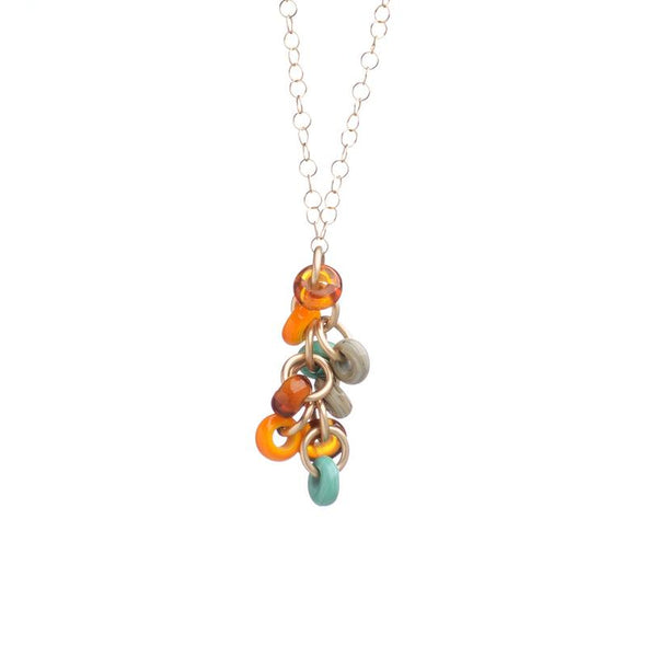 Glass Beads Cluster Pendant on Gold-filled Necklace