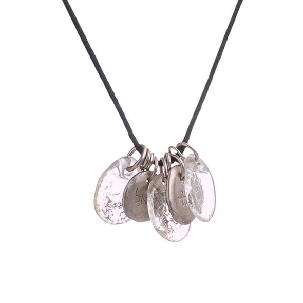 Meaningful Silver Flat Glass Beads Kabbalah Necklace