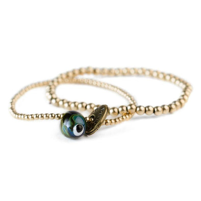 Set of 2 Evil Eye Glass Bead Gold-Filled Friendship Bracelet