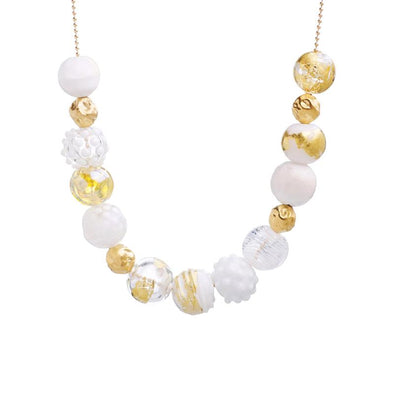 White and Gold Glass Bead Statement Necklace