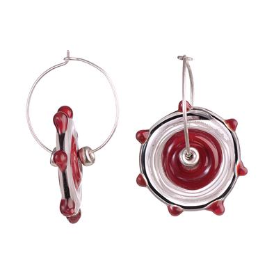 dotted red disk earrings with beads